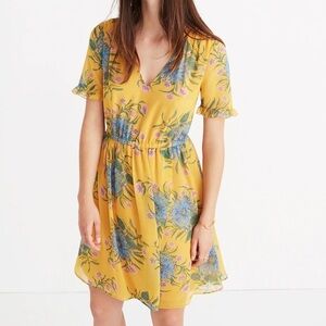 Madewell Sweetgrass Ruffle Sleeve Painted Blooms Dress